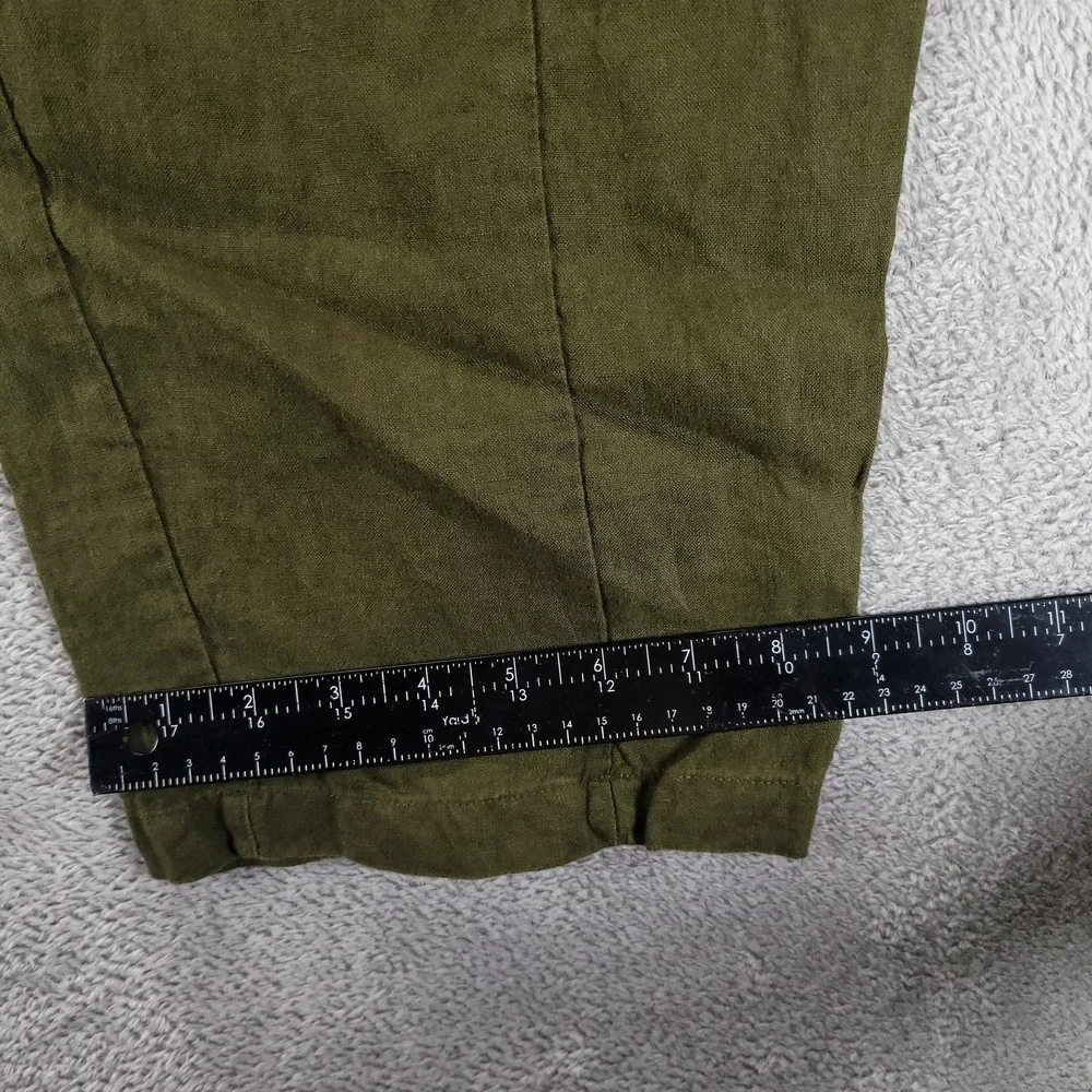 Quince Pants Womens XL Green Linen Cropped Tapered Pull On Elastic Waist Casual